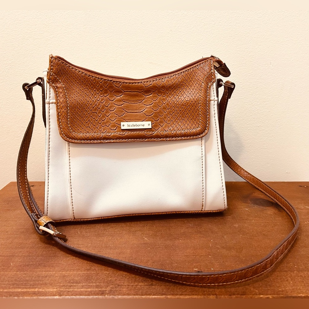 Liz Claiborne Brown And White Faux Leather Purse
